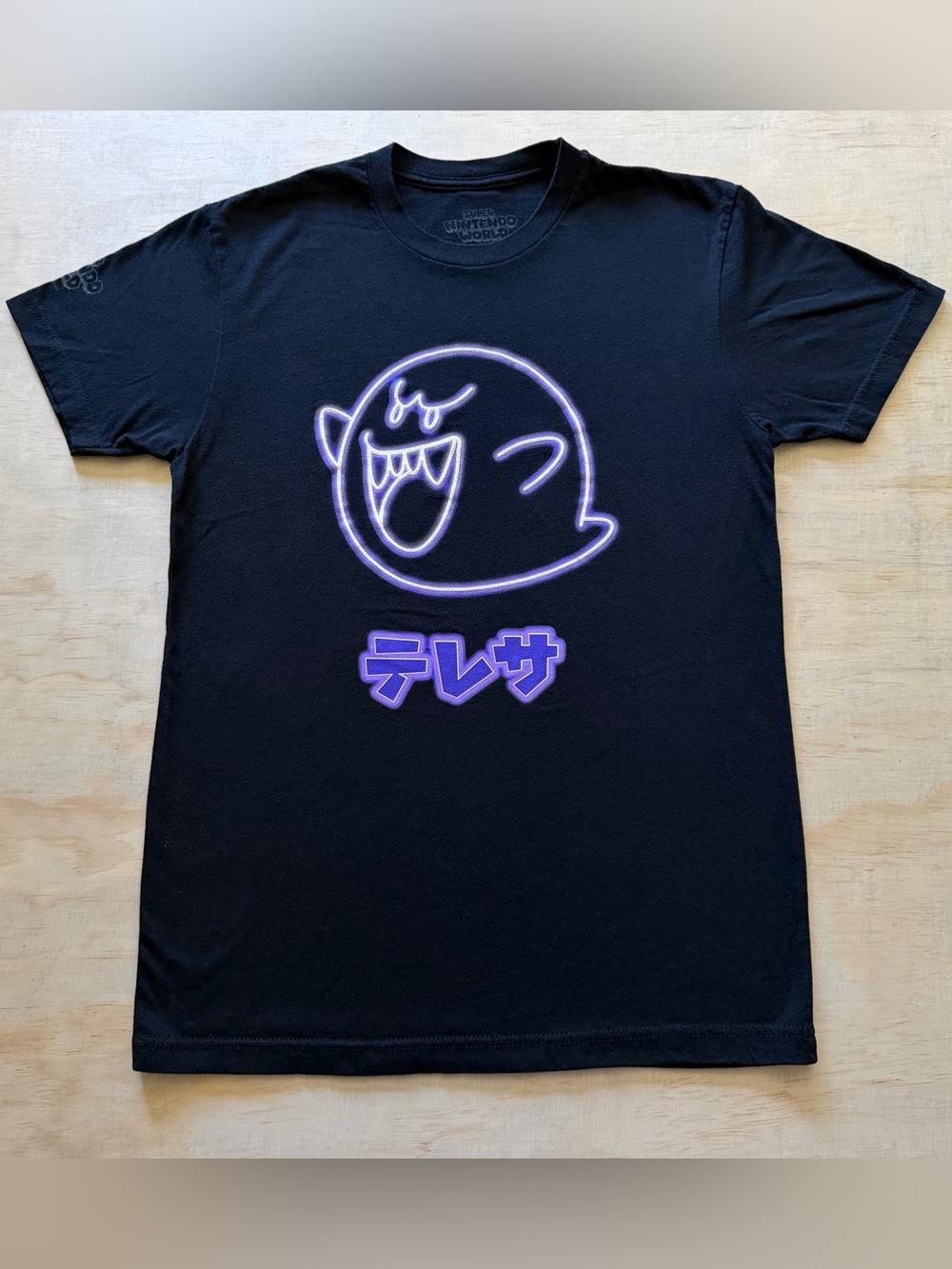 Super Nintendo World Boo Neon Graphic T-Shirt Small Black Japanese Katakana Tee